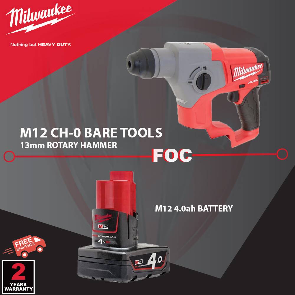 MILWAUKEE M12 CH0 BARE TOOLS 13mm ROTARY SDS PLUS HAMMER